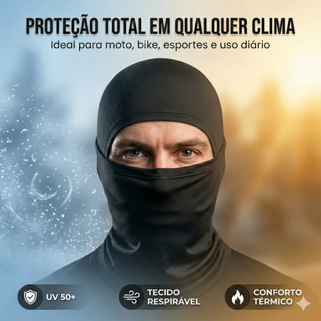 Balaclava Térmica Moto e Bike Proteção UV50+ Respirável Máscara Ninja Esportiva Frio e Sol