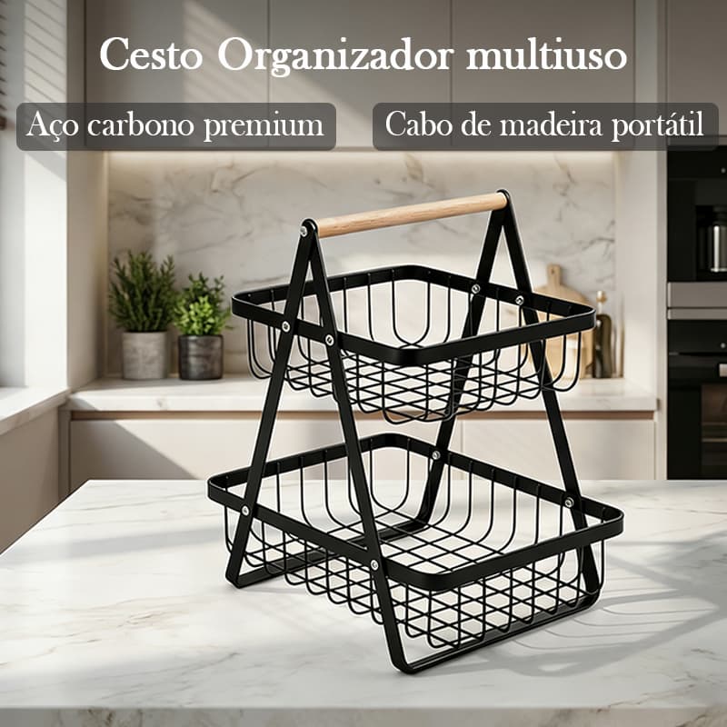 Fruteira de Mesa Aramada 2  Andares Organizador Multiuso Cesta de Frutas Legumes Cozinha