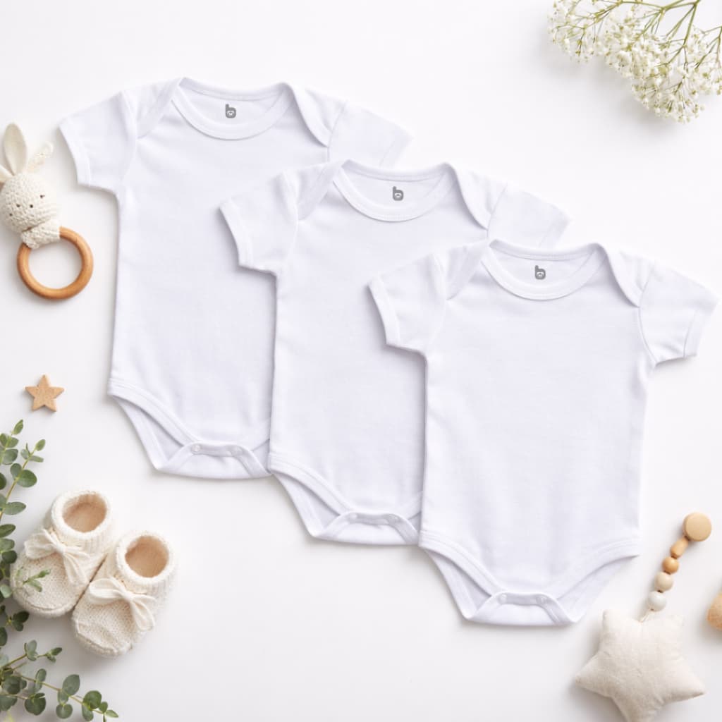 Kit com 3 Bodies Infantil Bebê Maternidade Enxoval Básico Dia a Dia 100% Algodão.
