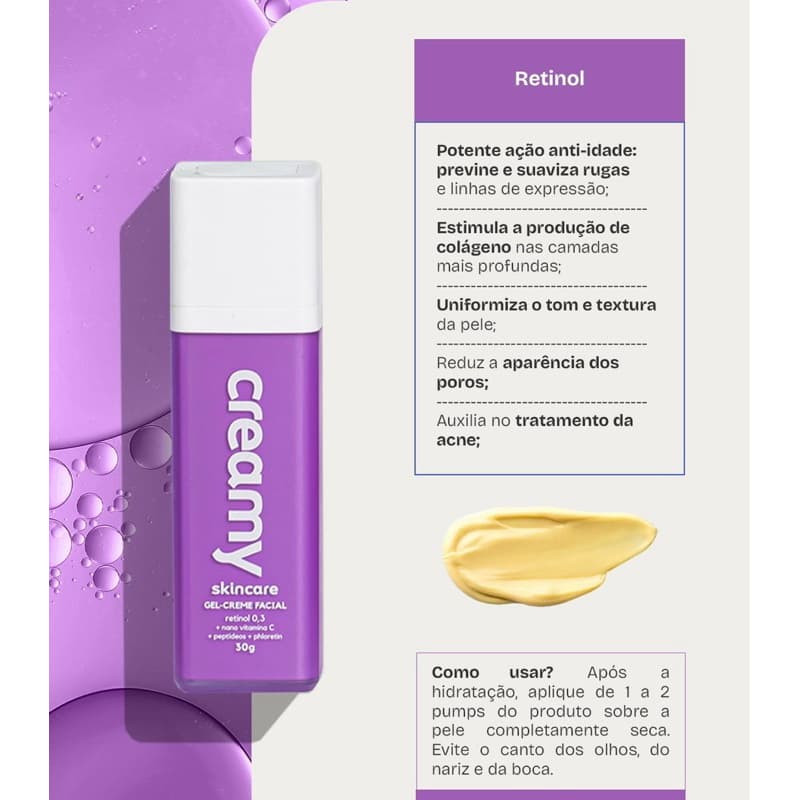 Gel Creme de tratamento anti-idade intensivo - Retinol - Creamy Skincare - 30G