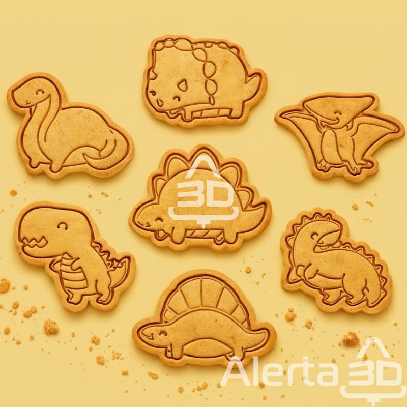 Kit 7 cortadores e marcadores de biscoito/massinha de modelar - Dinossauros