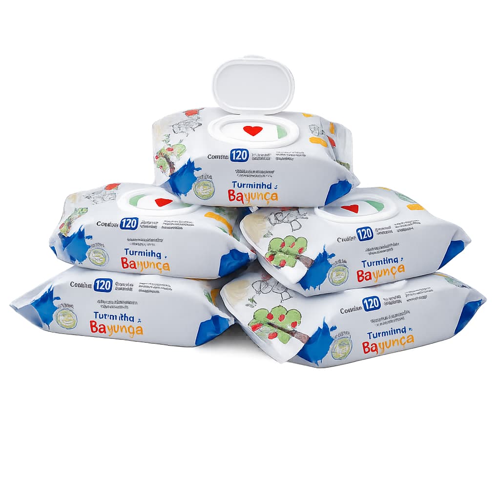 Kit 05 Pacotes Toalhas Umedecidas Turminha Da Bagunça 120 Unidades 19X13 cm 98% Água