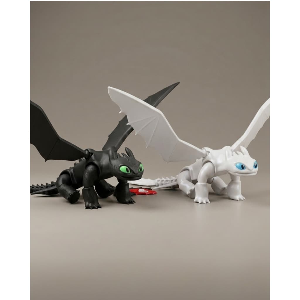 Dragão Fúria da Noite e Fúria da Luz - Como treinar seu dragão - Articulado 3D Flexível