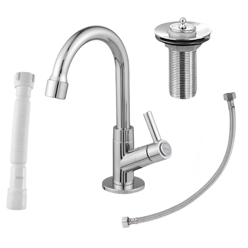 Kit Torneira De Lavatorio Banheiro Valvula + Sifão + Flexível Raro Completo Cor Prateado