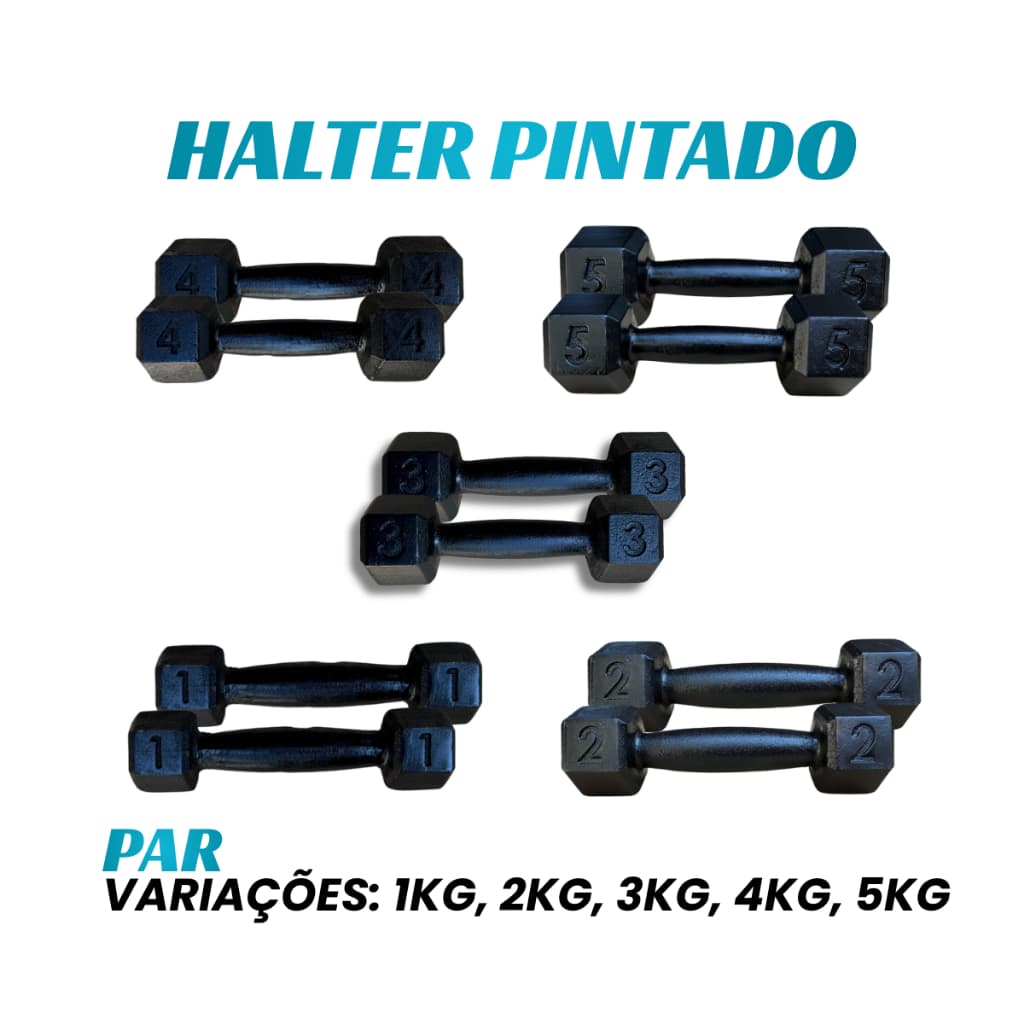 Par Halter Sextavado 5KG 4KG 3KG 2KG 1KG Pintado | Musculação Academia Funcional Peso Para Braço Treino em Casa Crossfit