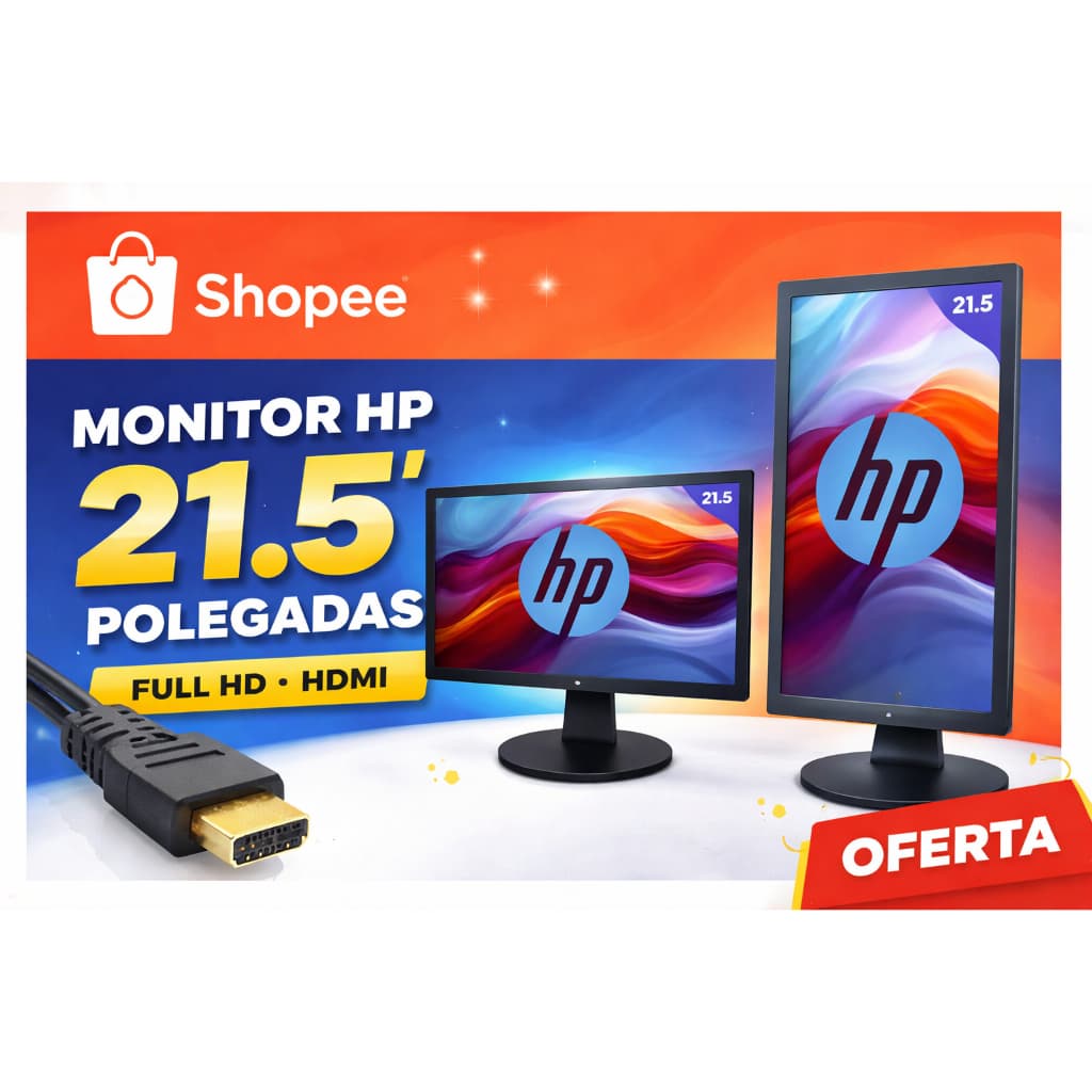Monitor HP 21,5” LED HDMI DVI VGA DISPLAY PORT Full HD 225Hz Wide Preto – Ideal Gamer & Trabalho