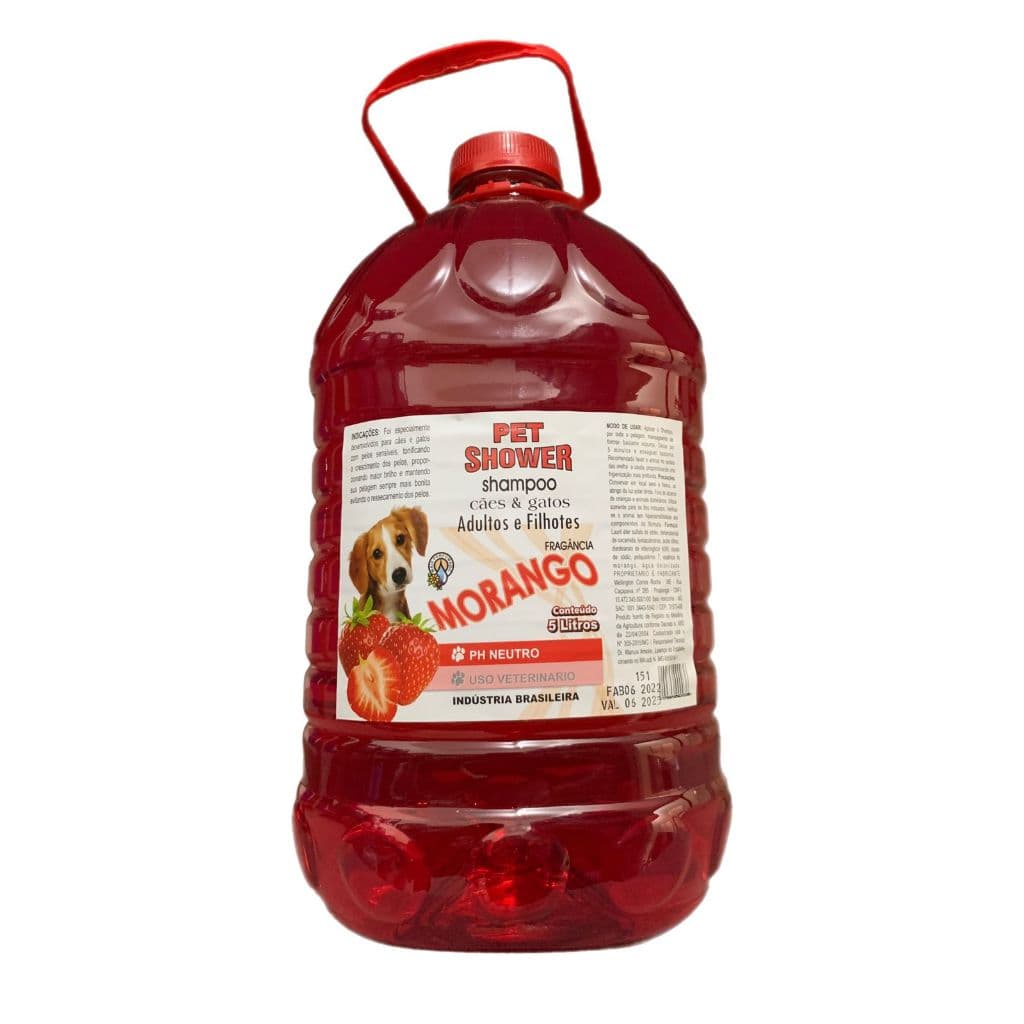 Shampoo Pet Shower Filhotes de Morango 5 litros para Pet Shop, Banho e Tosa e Clínica Veterinária