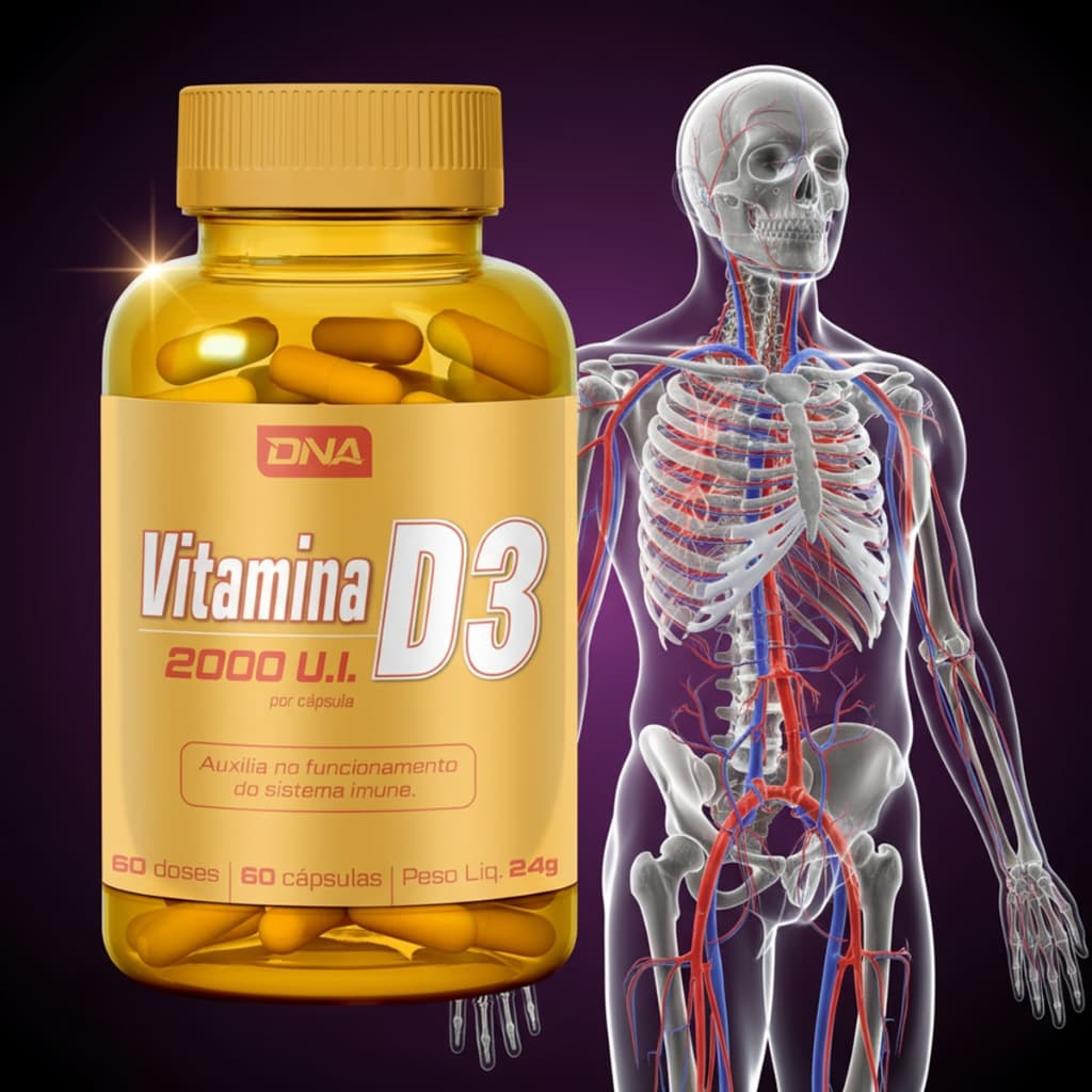 Vitamina D3 2000 UI 60 Cápsulas Suplemento Vitamina D3 Sistema Imune Ossos Absorção Cálcio