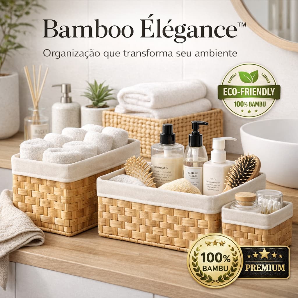 Kit 3 Cestos Organizadores de Bambu Premium Bamboo Élégance™ | Organizador Multiuso