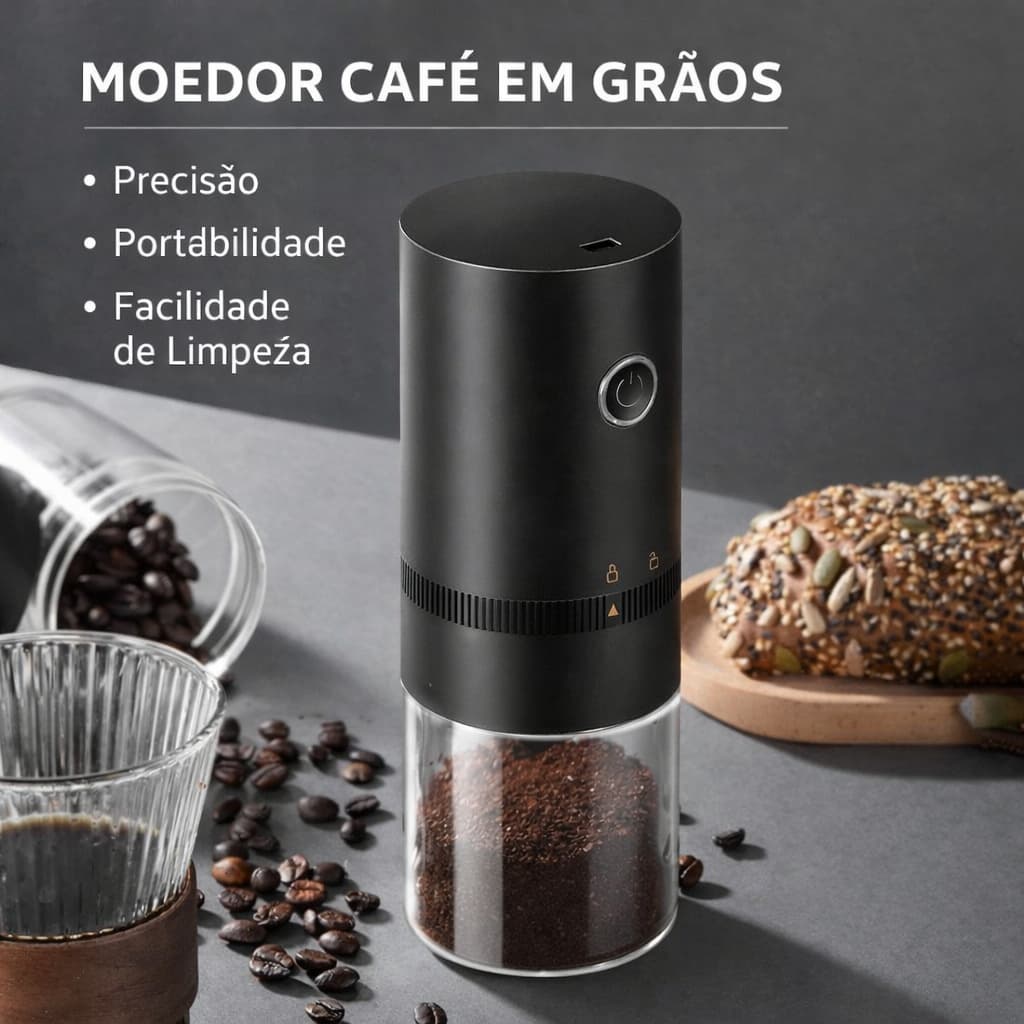 Moedor Café Grãos Elétrico Portátil USB C Profissional Moagem Cerâmica Ajuste Fino