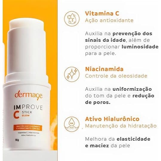 Dermage Bastão Antioxidante e Hidratante Improve C Stick Glow 16g com Vitamina C, Niacinamida e Ácido Hialurônico