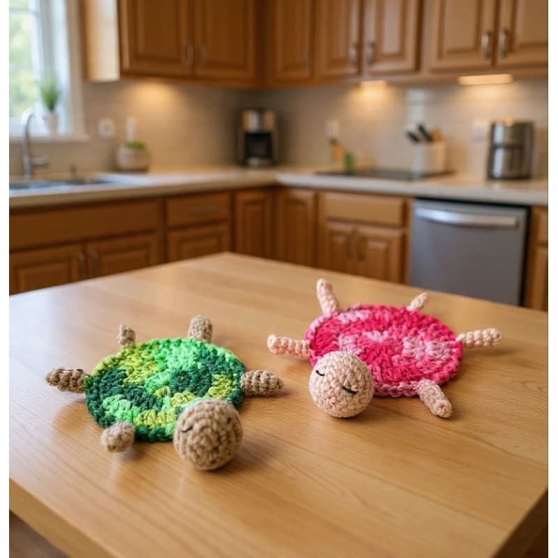 Porta Copos de Tartaruga Descanso de Copo em Crochê Presente Criativo Tartaruguinha Amigurumi kit com 2