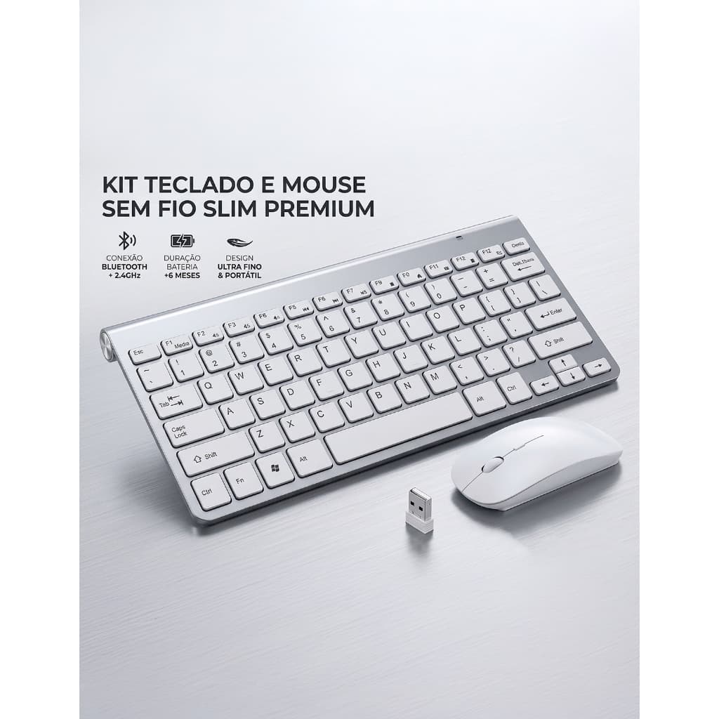 TECLADO E MOUSE SEM FIO ULTRAFINO SLIM BLUETOOTH UNIVERSAL MAC WINDOWS ANDROID IOS