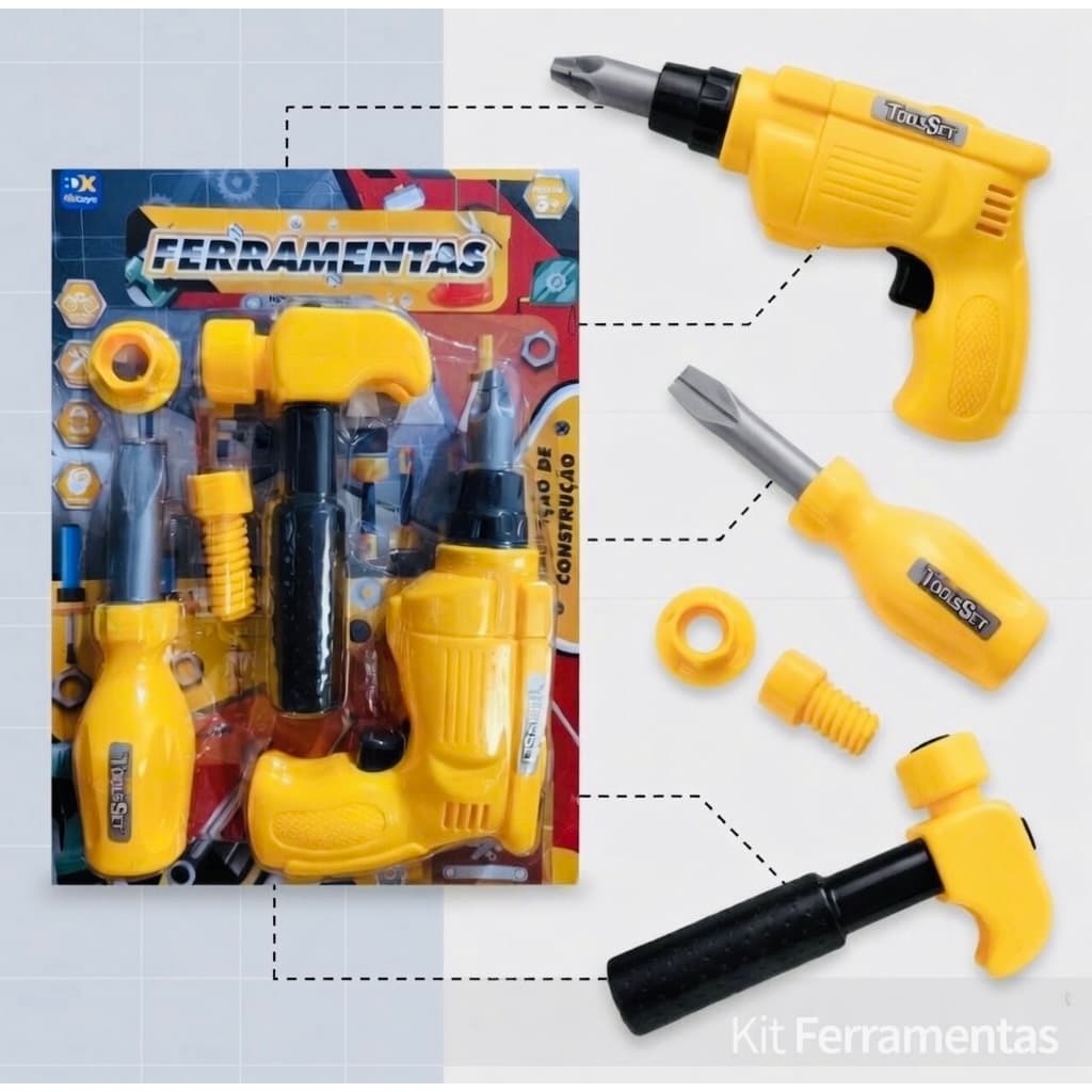 KIT FERRAMENTAS PARAFUSADEIRA FURADEIRA INFANTIL BRINQUEDO MENINO PRESENTE