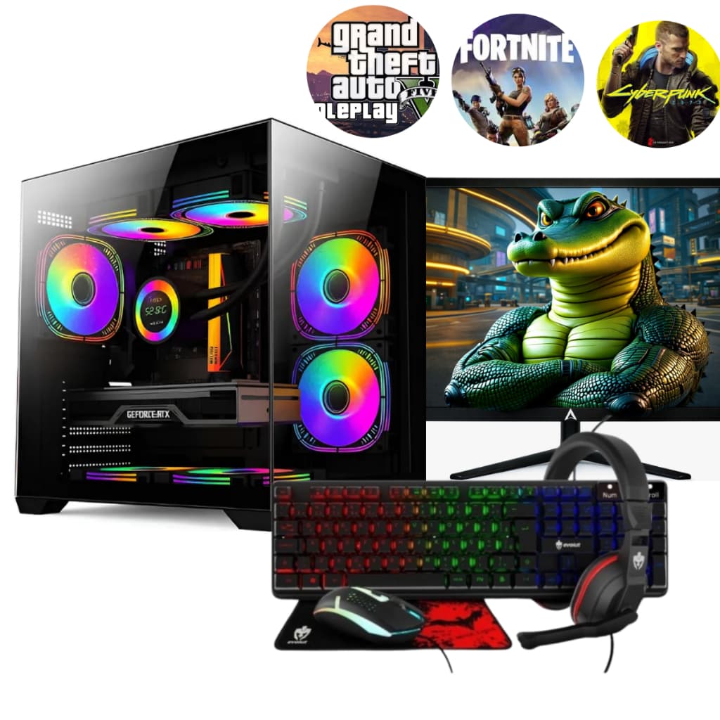PC Gamer Potente Completo Intel i7 RTX 3050 RAM 16GB SSD 480GB Monitor, Kit Gamer