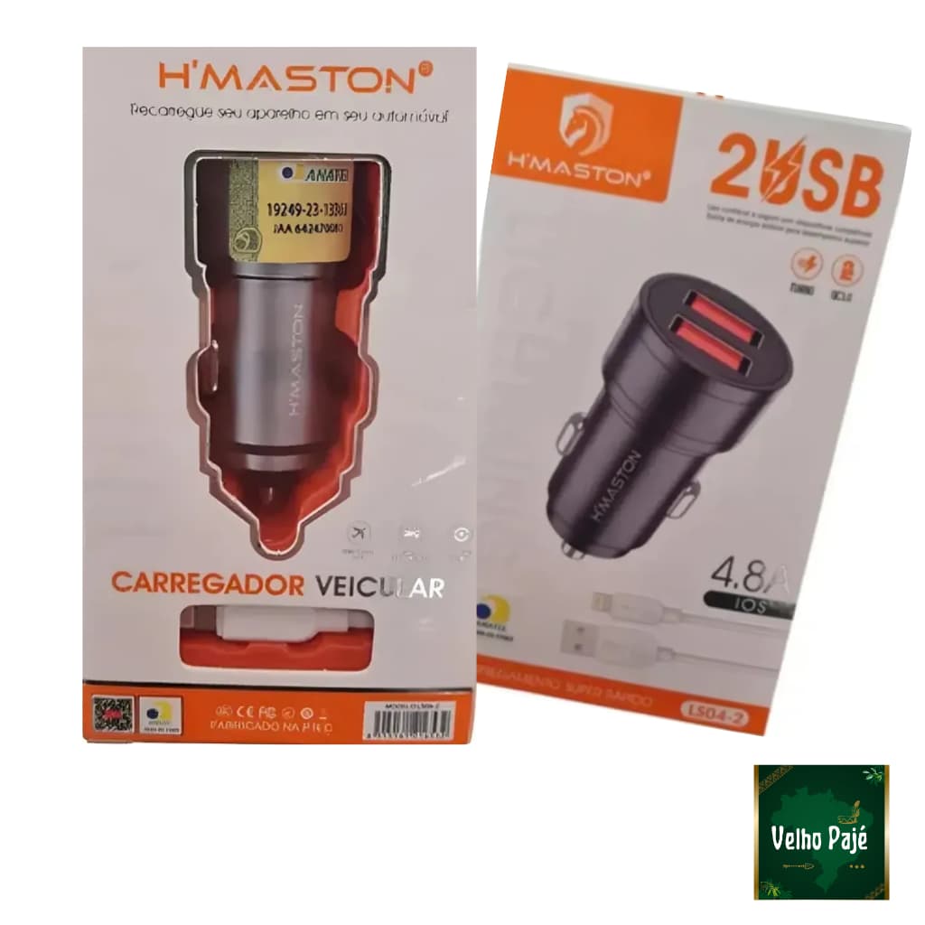 Carregador Veicular 4.8a Duplo Usb + Cabo Lightning
