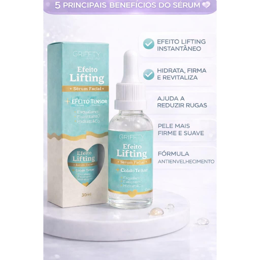 Sérum Griffty Efeito Lifting com Colágeno e Esqualano | Anti Idade, Firmeza e Redução de Rugas