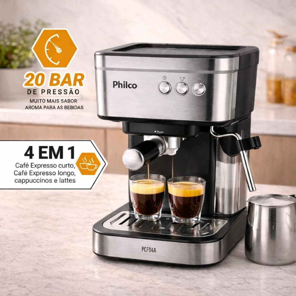 Cafeteira Expresso Philco 20 Bar 950W 1,2L Vaporizador Inox Café Profissional 127V