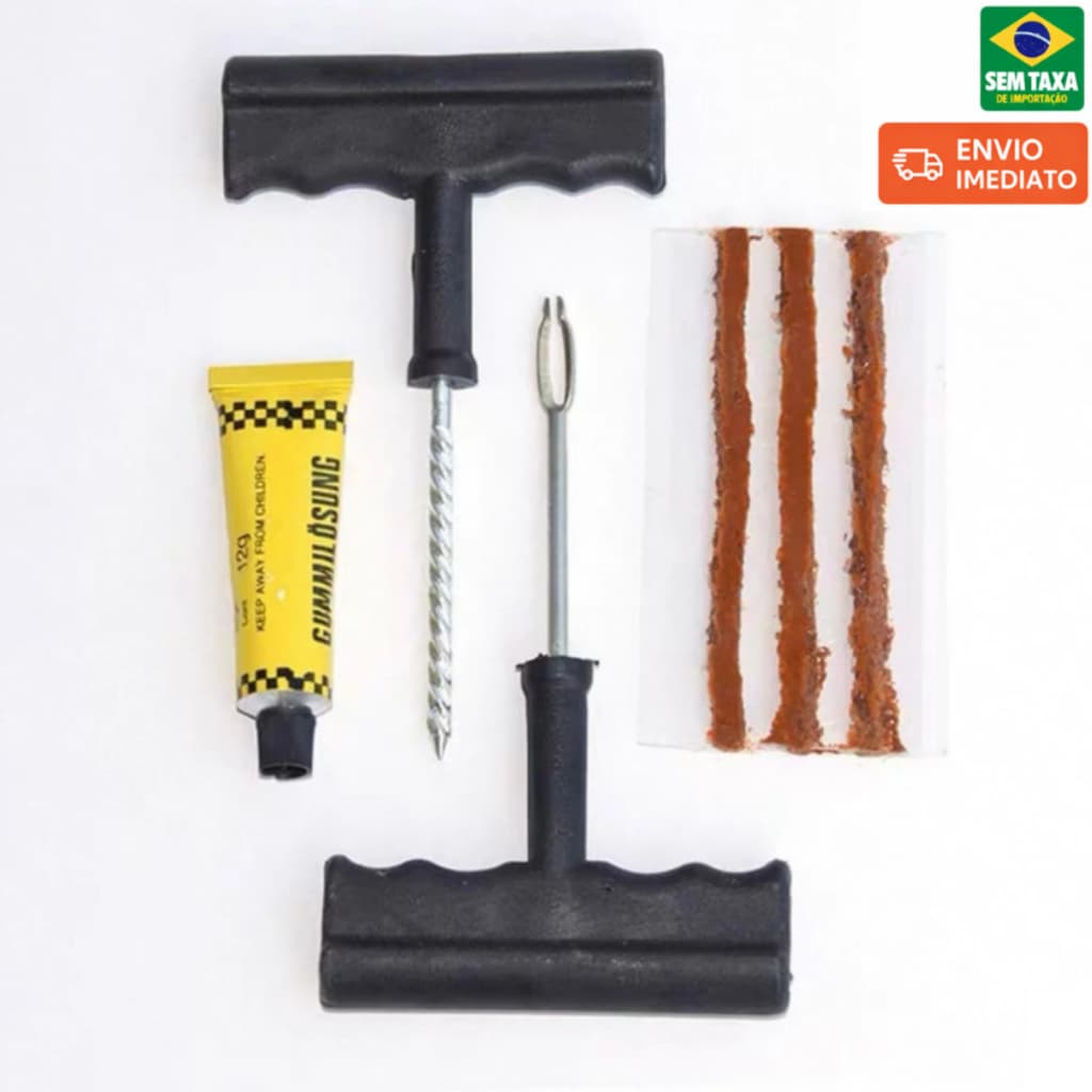 Kit 3 Reparo Pneu Sem Câmara Completo Carro  Moto Remendo com Cola Macarrão - Completo