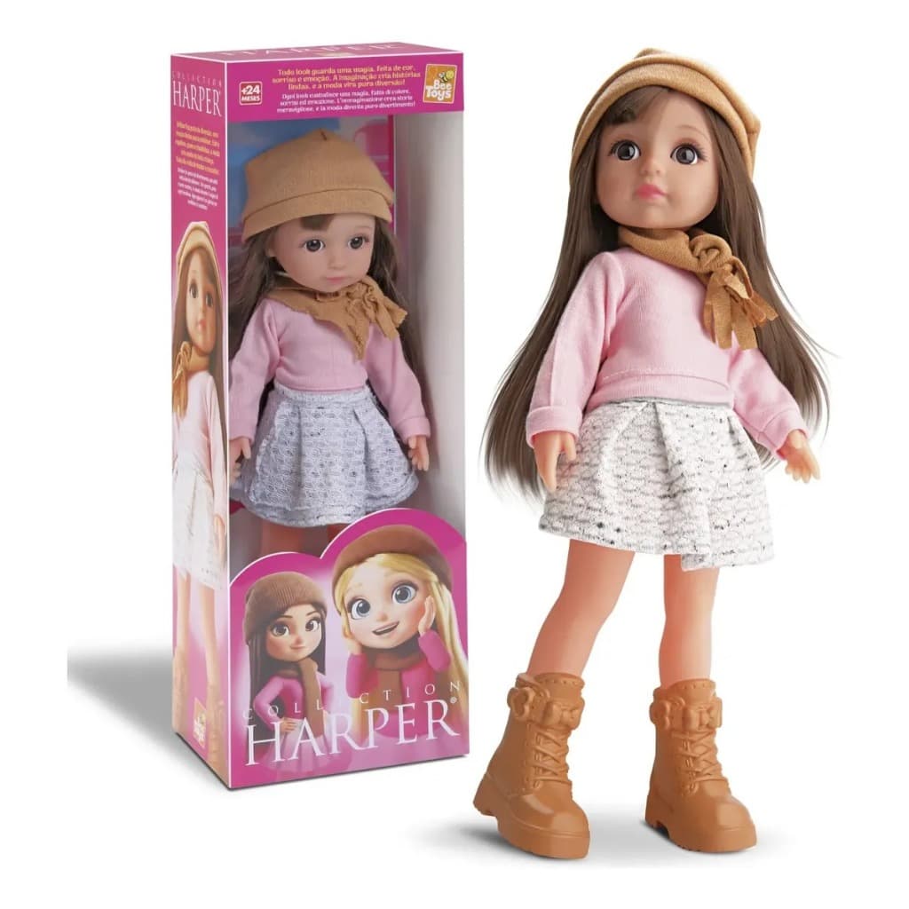 Boneca Harper Fashion Estilosa Com Gorro Cachecol Articulada em Vinil Beetoys