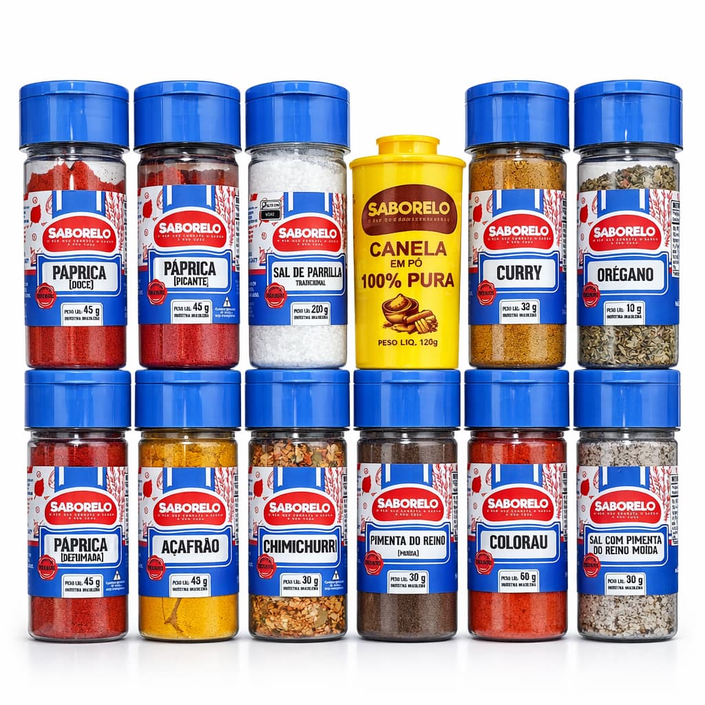 Temperos Gourmet Saborelo - Variedade e Organização Completa para sua Cozinha (Páprica, Parrilla, Chimichurri e+)