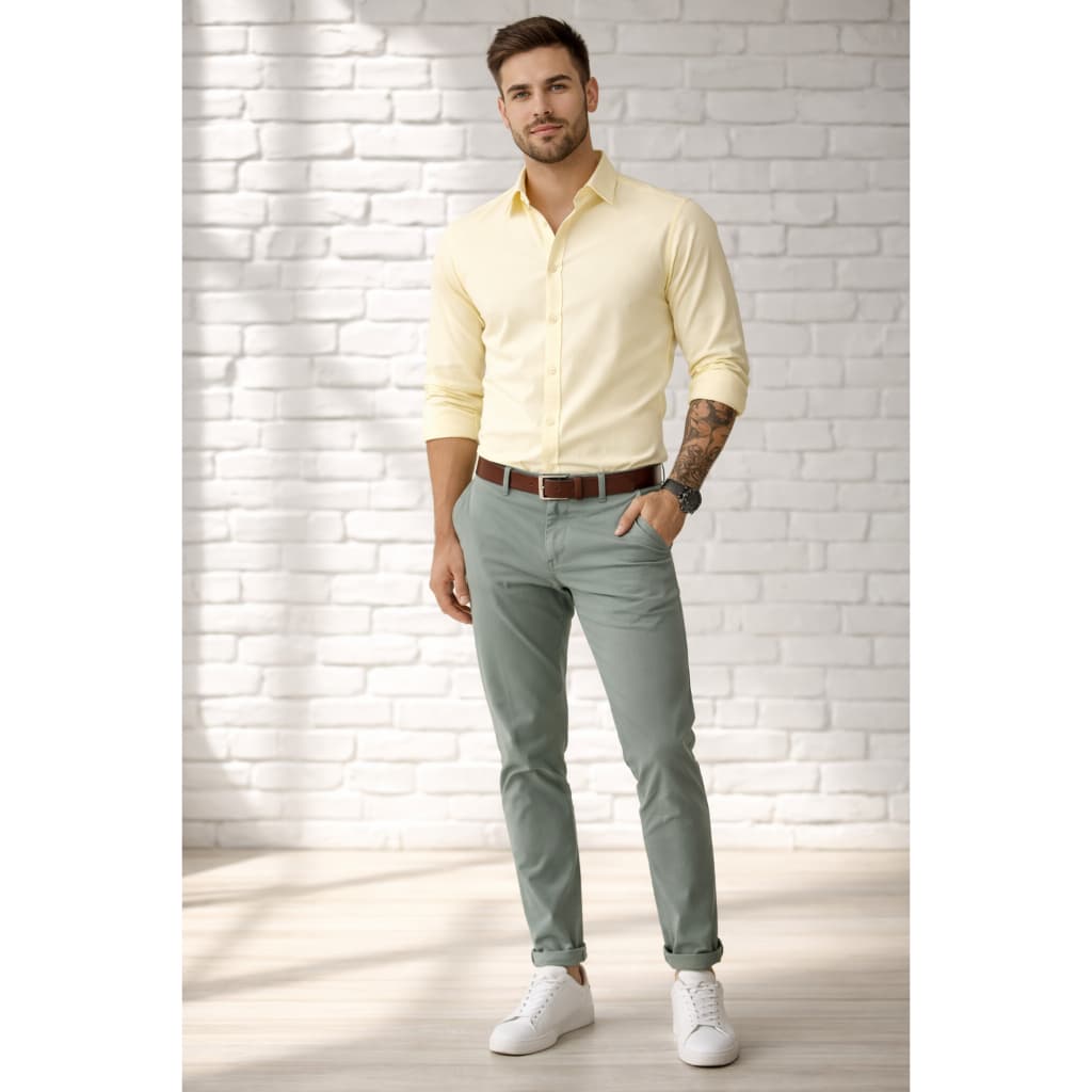 Camisa Gola Polo Manga Longa Masculina Social Slim Camisa De Botão Elegante E Luxuosa