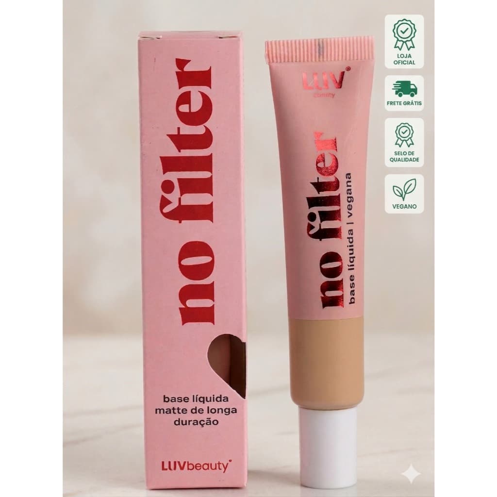 Base Líquida No Filter Luv Beauty Alta Cobertura Matte Ácido Hialurônico Vegana