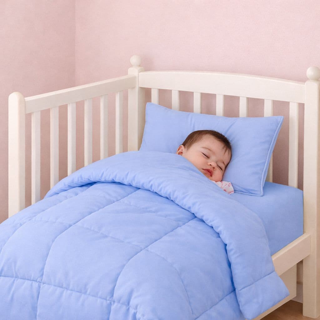 Edredom dupla face para berço + fronha com lese. Macio, delicado e perfeito para o conforto do seu bebê.