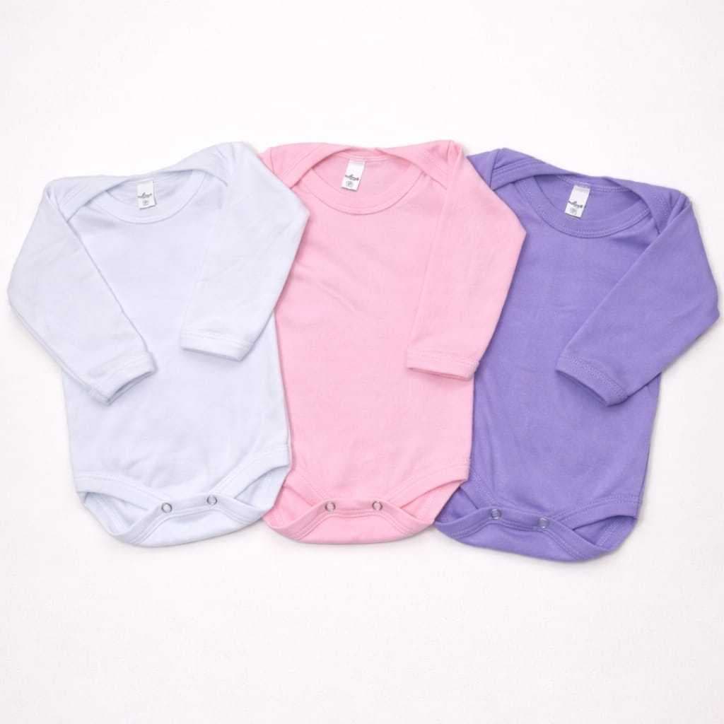 Kit 3 Body Bebe Manga Longa Liso estampado canelado Menina Menino Enxoval Infantil