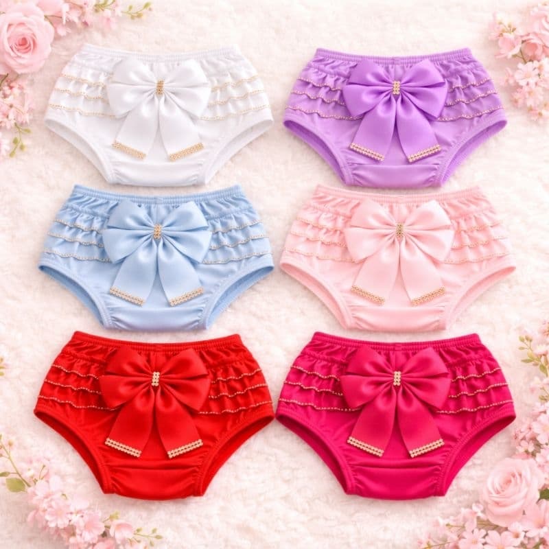 kit com 3 ou 6 Tapa Fralda Bebê Menina 🎀 Calcinha Bunda Rica com Laço e Detalhe em Strass