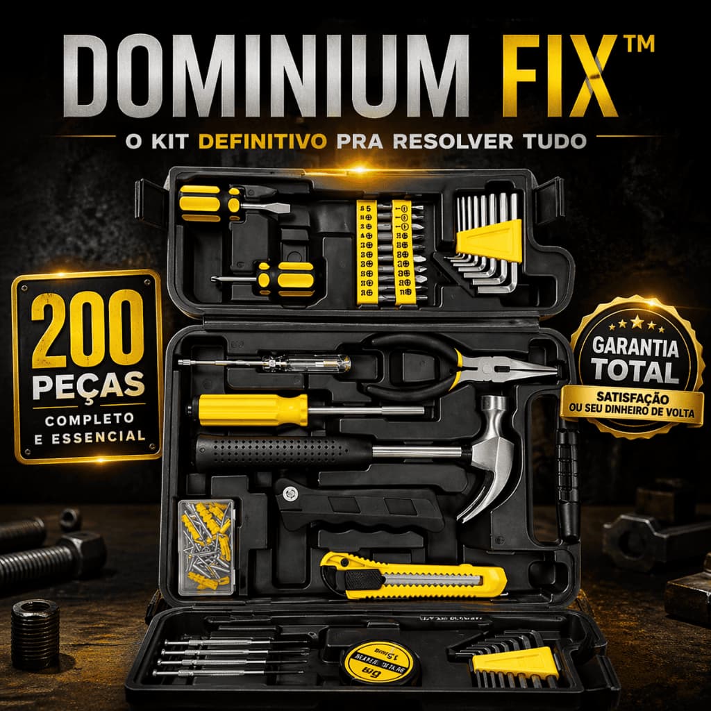Kit Ferramentas 200 Peças Profissional Completo com Maleta Dominium Fix™ Aço Resistente Multiuso