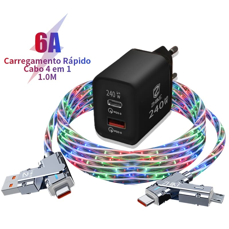 Cabo De Carregamento Rápido Carregador 4 Em 1 USB Tipo C Para Tipo C V8 Micro USB Sky Streamer Cabo Com GaN Adaptador