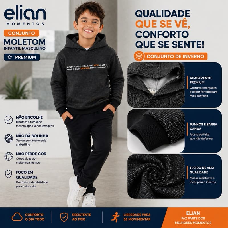 Conjunto Moletom menino Infantil Elian Inverno Menino Moletom envio imediato