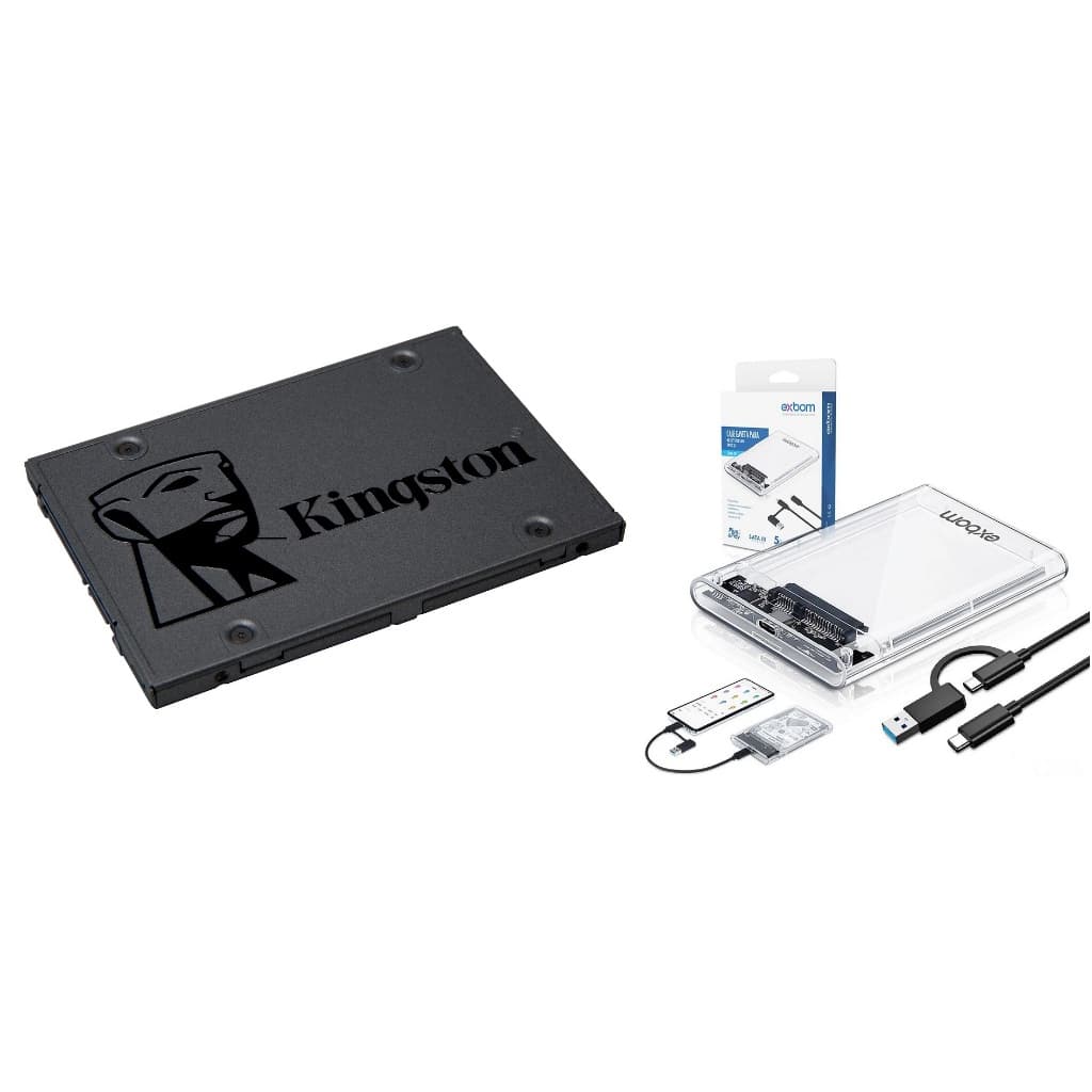 SSD EXTERNO - SSD KINGSTON 480GB + CASE USB 3.1 TIPO C NOVO ORIGINAL COM NOTA FISCAL E GARANTIA