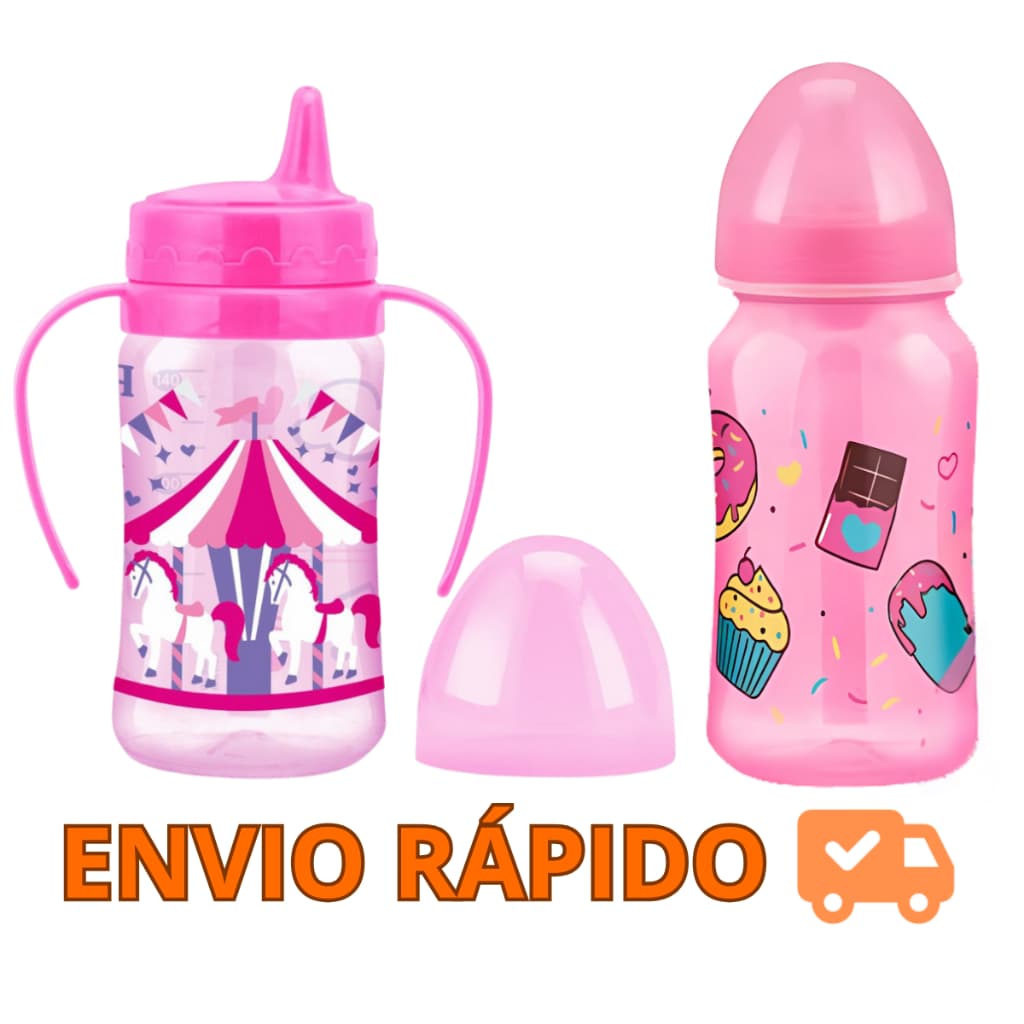 Kit Mamadeira e Copo de Transição para Bebê Mamadeiras Menino e Menina Copinho Treinamento Infantil