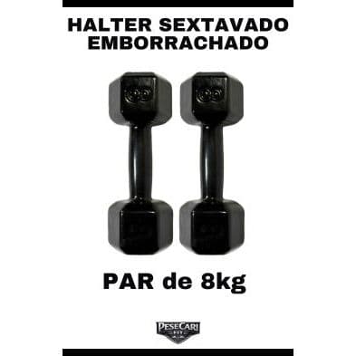 Par Halter Sextavado Emborrachado 8kg - Peso de academia Musculação Treino em Casa Funcional CrossF