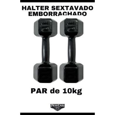 Par Halter Sextavado Emborrachado 10kg - Peso de academia Musculação Treino em Casa Funcional CrossF