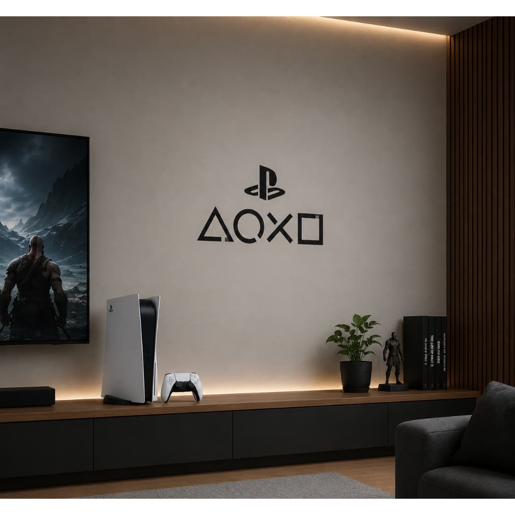 Adesivo Decorativo Gamer Vinil Simbolo PS Setup Gamer Console PS5 Porta e Parede Notebook Vidro Vidro