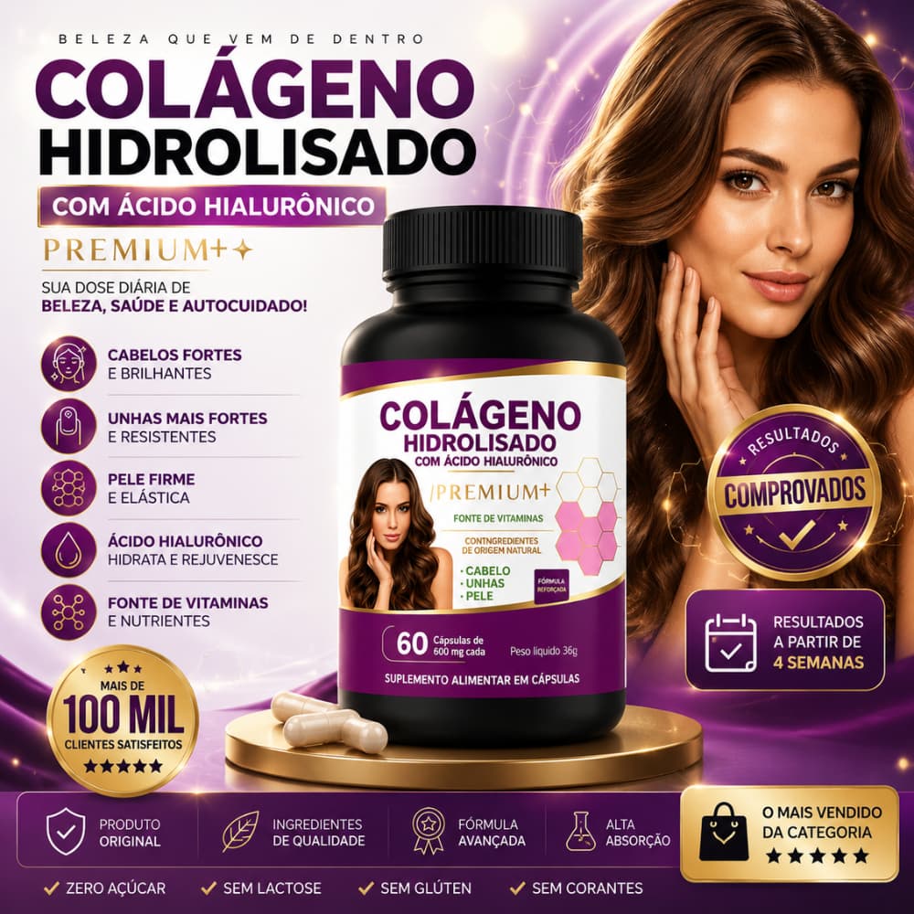 COLÁGENO HIDROLISADO COM ÁCIDO HIALURÔNICO - Com Vitamina C, Vitamina E e Zinco - Arkad Sulementos