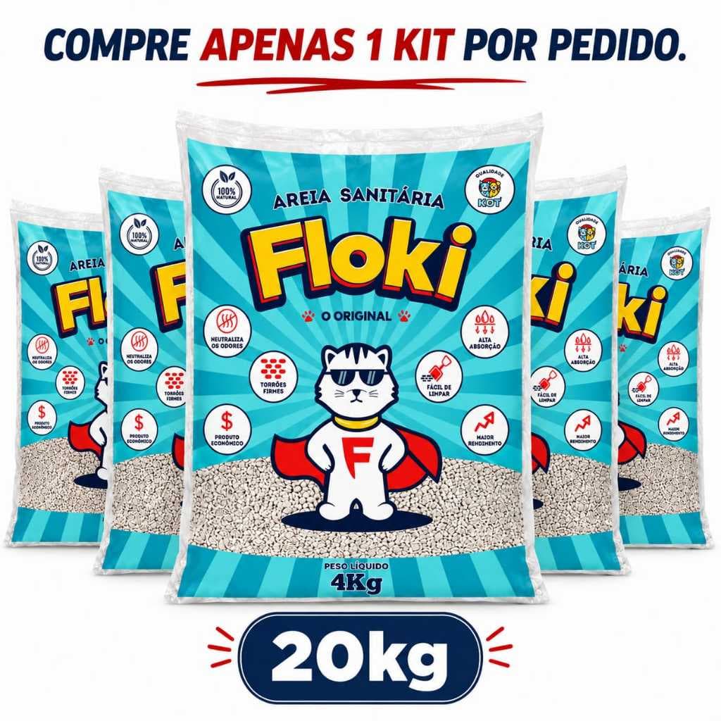 Kit 5 pacotes Areia Sanitária Higiênica FLOKI para Gatos