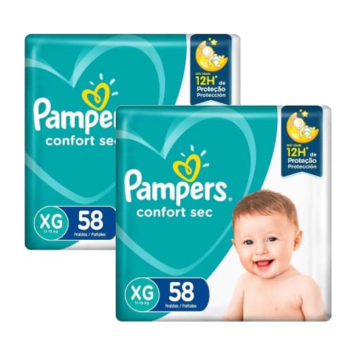 Kit 2ptes Fralda Pampers Confort Sec XG 58un 11-15kg - Total 116unidades