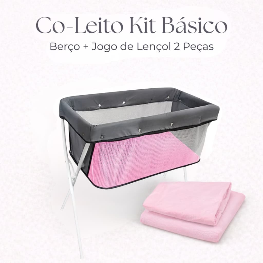 Kit Enxoval Bebê Berço Portátil Co-Leito + Ninho + Lençol Algodão