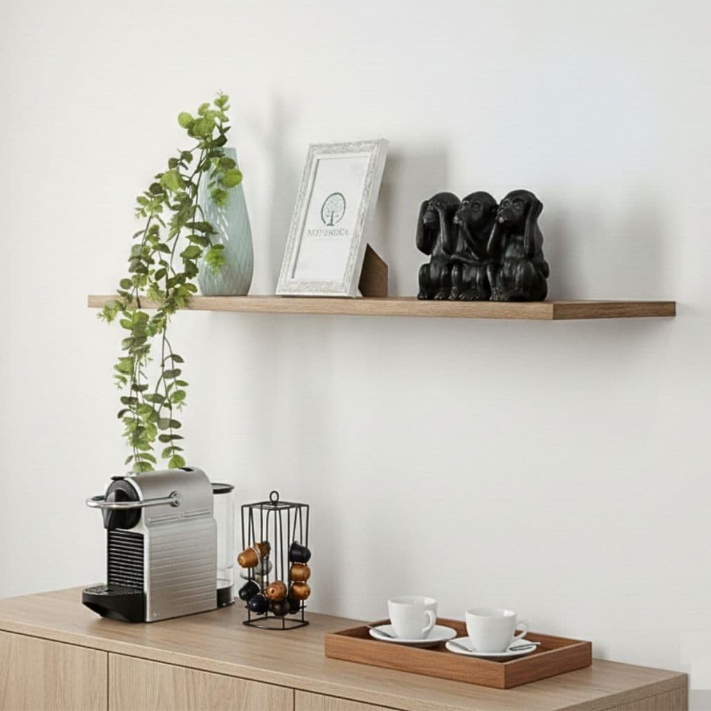 Prateleira Flutuante 1MT x 15cm em MDF Amadeirado Louro Freijó com Suporte Invisível – Prateleira de Parede