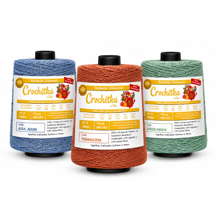 3 Cones Barbantes Crochétka 600g Para Crochê - Qualidade E Maciez Fio 4, 6 Ou 8