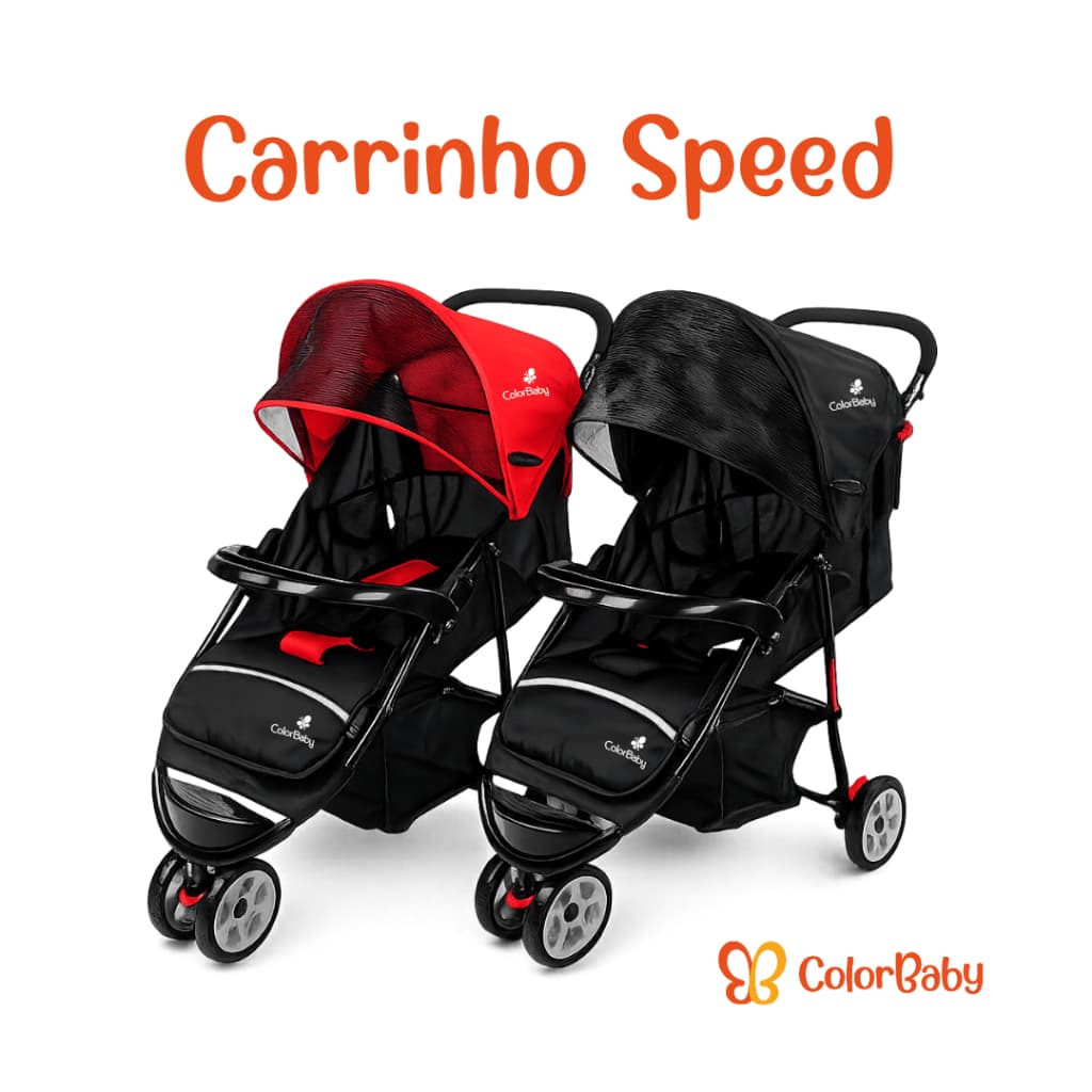 Carrinho de Bebê  Speed Passeio Reclinável com Cinto 5 Pontos e Capota Solar – ColorBaby