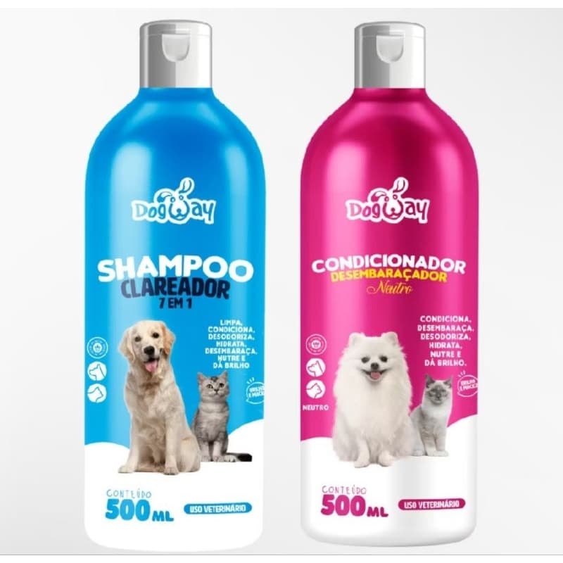 Kit Shampoo Clareador 7 em 1 Pelos Claros +Condicionador Neutro Dogway para Cães e Gatos 500ml