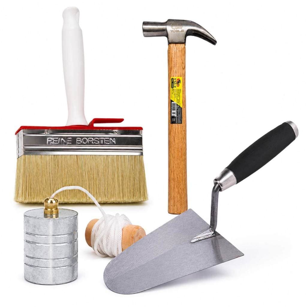 Kit Ferramentas Pedreiro Completo Prumo Colher Martelo Broxa Ferramentas para construção Martelo cabo madeira