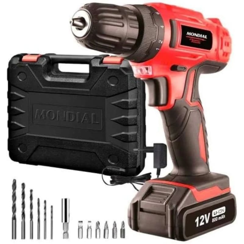 Furadeira Parafusadeira 12V 3/8" Mondial  FPF - 06M Com Maleta de Acessório