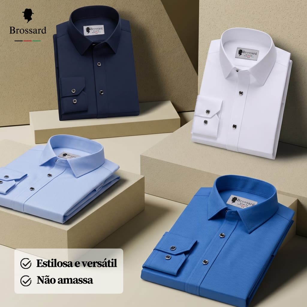 Camisa Social Roupa Masculina Brossard Algodão Slim Não Amassa, Blusa Luxo do Brasil Para Trabalho