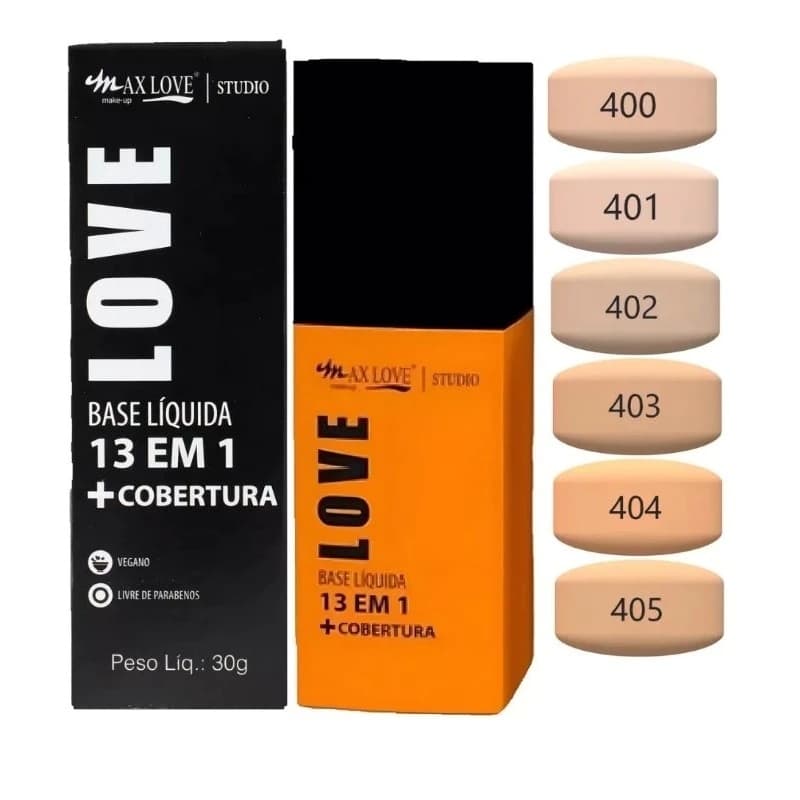 Base Líquida Vegana Max Cobertura Acabamento Matte Max Love 13 em 1